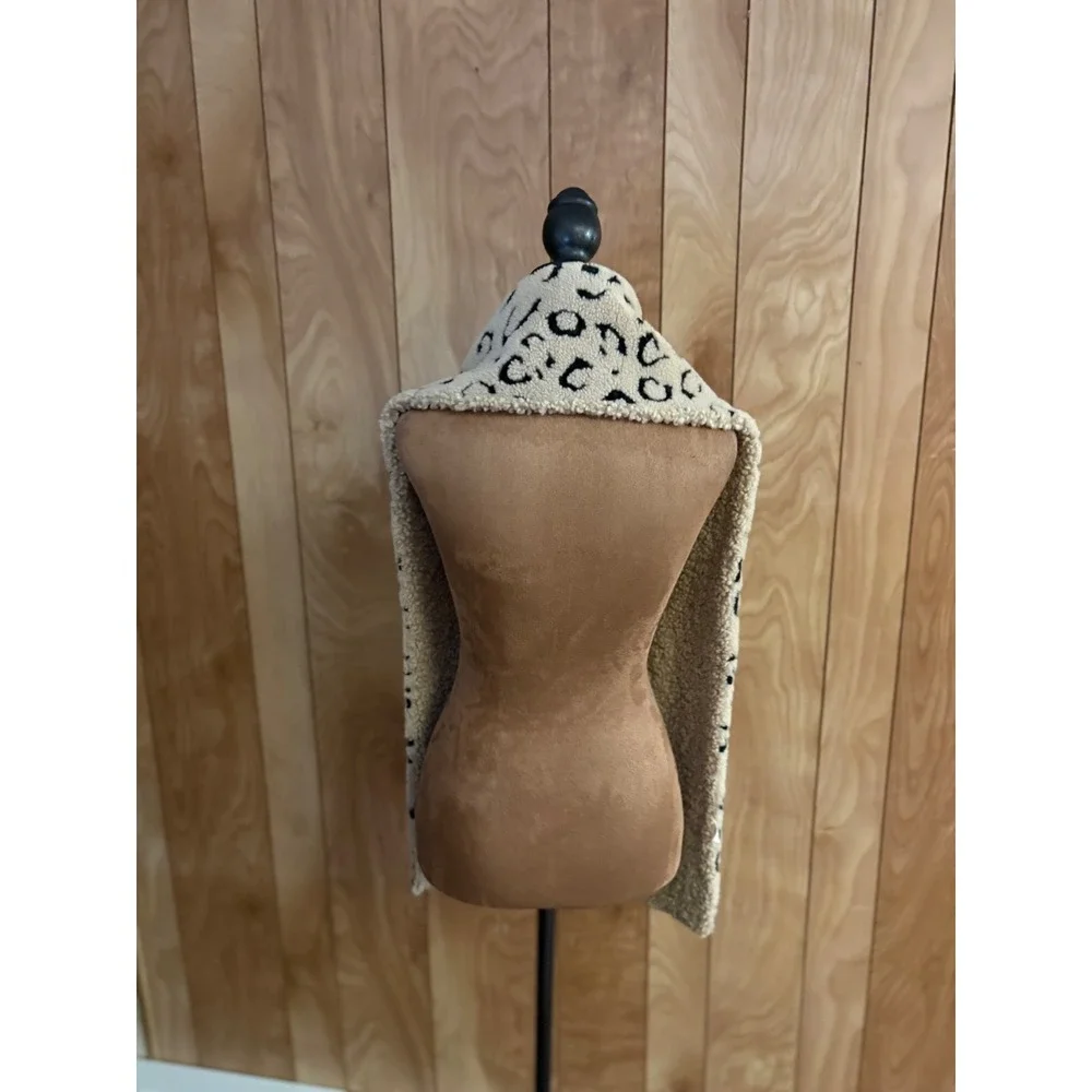 Leopard Print Sherpa Fleece Scarf Cream Black Animal Print Borg Winter‎ Wrap OS